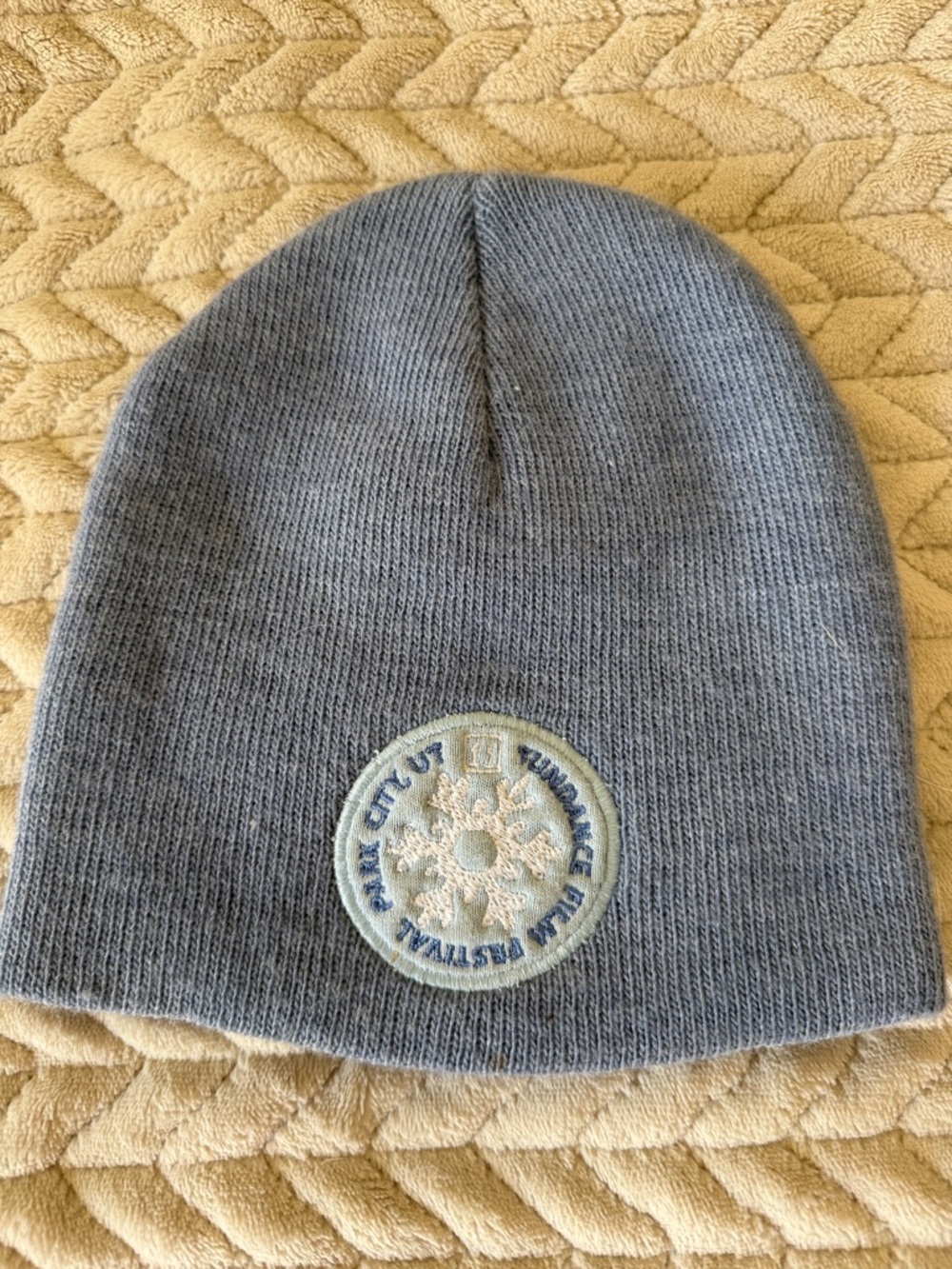Light Blue Knit Beanie with Sundance Patch